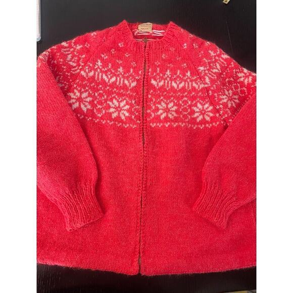 Vintage Cozy Cardigan Hand Made Neon Pink Fair Isle Heavy S/M - Picture 11 of 14